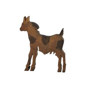 Wooden Goat Figurine Rustic Handcrafted Farmhouse Decor